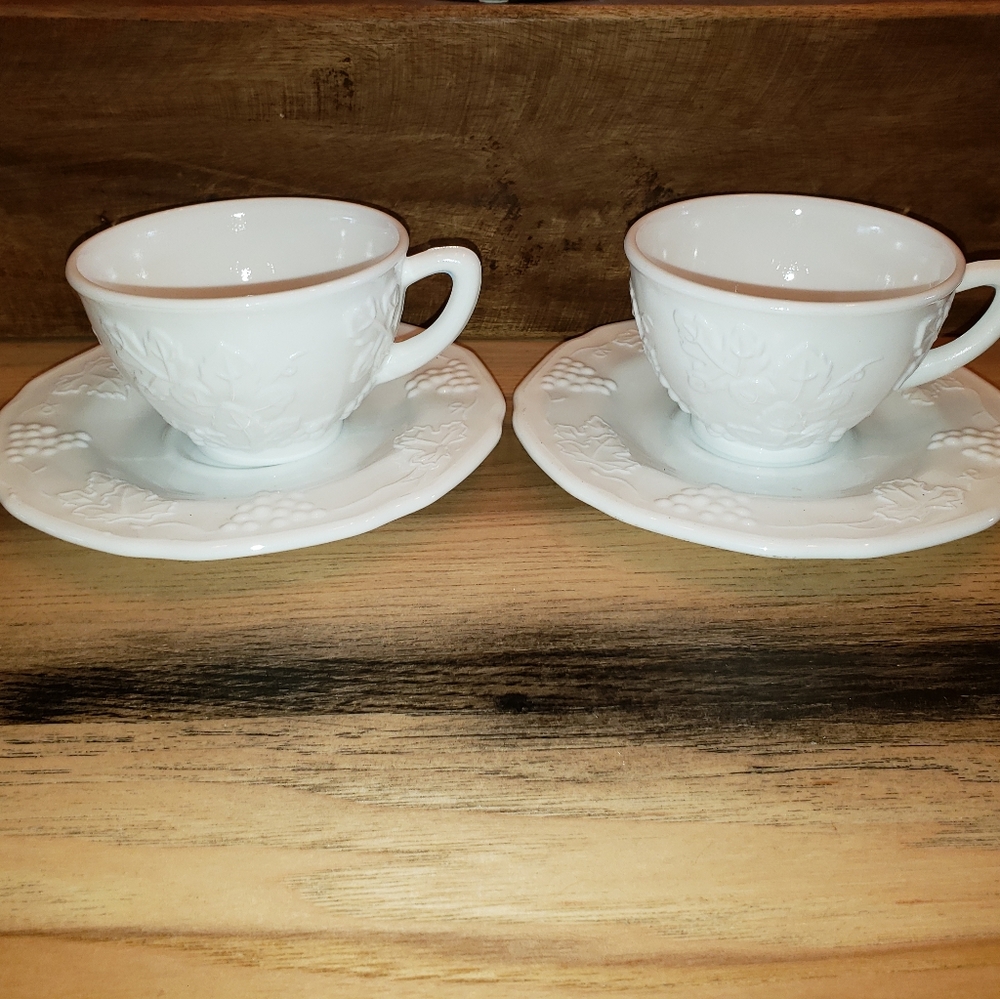 Indiana Glass  Milk Glass Harvest Set of Two